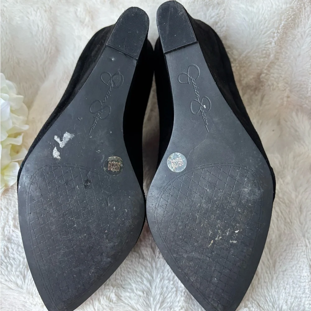 Jessica Simpson Black Suede Pointed Toe Ankle Booties with Side Zip size 9